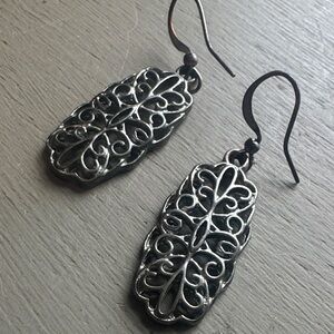 Sterling-Style Filigree Drop Earrings - Silver Tone